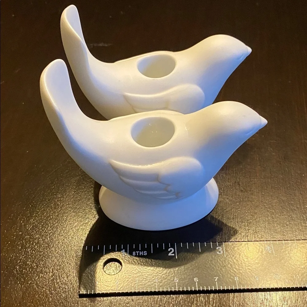 Avon Pair of White Bird Taper Vintage Candle Holders.